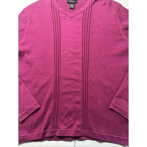 Cezani Large V-Neck Knit Maroon Sweater Pima Cotton Nylon - Picture 6 of 9